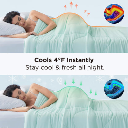 Bedsure Cooling Comforter Bundle Cooling Pillow Cases for Hot Sleepers with Dual-Sided Cool Tech, 2 Pack HA & Ceramides Infused Silky Cooling Pillowcases Soft for Skin Hair, Green & Beige, Queen Size