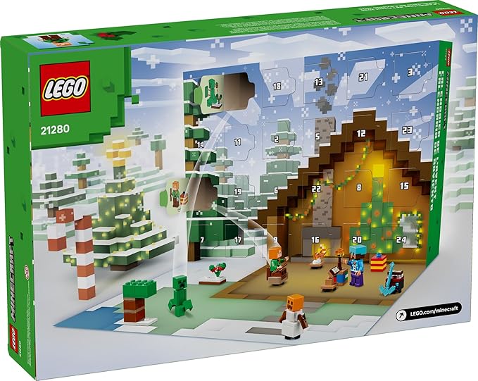 LEGO Minecraft Advent Calendar 2025 Building Toy - Kids Holiday Countdown Set for Boys &amp Girls Ages 7+ - 24 Buildable Surprises &amp 8 Minifigures for Gamers - Collectible Gift for Christmas - 2