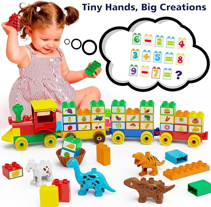 Building Blocks for Toddler 2-5| Stacking Toys with 4 Cars Learning and STEM Fun Montessori Toys| Educational Blocks Age 3+ for Kids Boys &amp Girls Birthday Compatible with All Major Brands