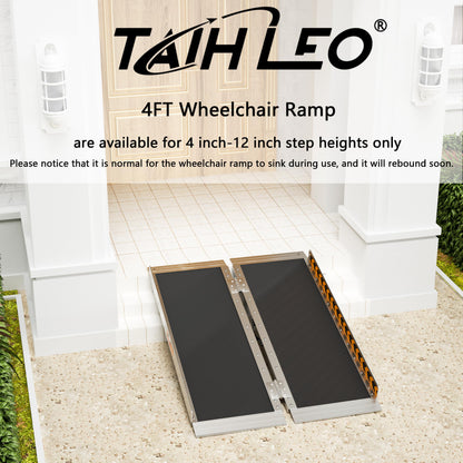 TaiH Leo 4 Feet Portable Wheelchair Ramp, Lightweight Aluminum Folding Handicap Ramp with Handle, Non-Slip Door Threshold Wheelchair Ramps for Home, Wheel Chair Ramp for Home Steps, Stairs, Doorways