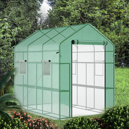 Walk-in Greenhouse with Shelves, 57"X85"X77" Heavy Duty Portable Outdoor Greenhouse, 3-Tier 18-Shelf Plant House with PE Cover, Mesh Door & Screen Windows for Plants, Flowers, Seedlings Gardening