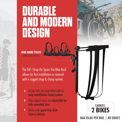 Hollywood Racks SR1 Spare Tire Bike Rack for Car for 2 Bikes, Up to 35 Lbs Each - Adjustable Rear Bike Rack for SUV, Jeep to fit Most Spare Tires - Bicycle Accessories for Adult Bikes