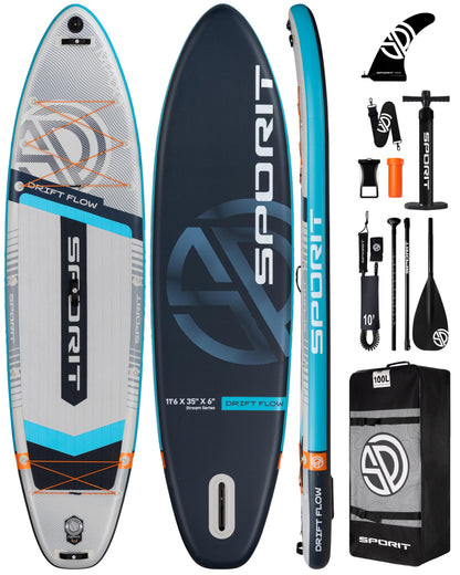 SPORIT 11'6" x 35" Extra Wide Inflatable Paddle Board for Adults, 450 lb Capacity Wide Stable Stand Up Paddle Board, 2–3 Person SUP, Heavy Duty 22 PSI, US Fin, Kayak D Rings, Large Stable Paddleboard