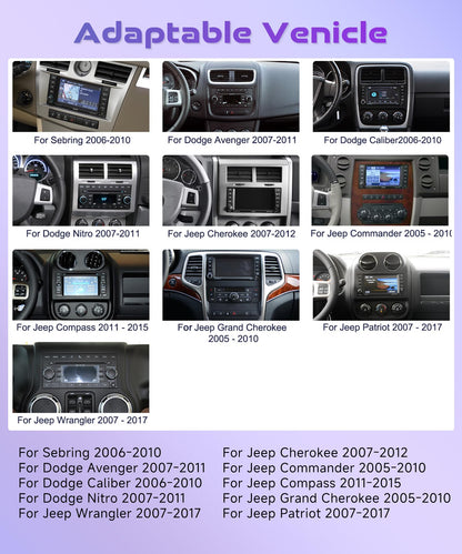 4Core 4G+128G Android 15 Car Stereo Radio for Jeep Wrangler JK 2007-2018/jeep Grand Cherokee/Commander/Compass, for Dodge Ram/Challenger(2009-2011) Wireless Carplay Android Auto GPS WiFi