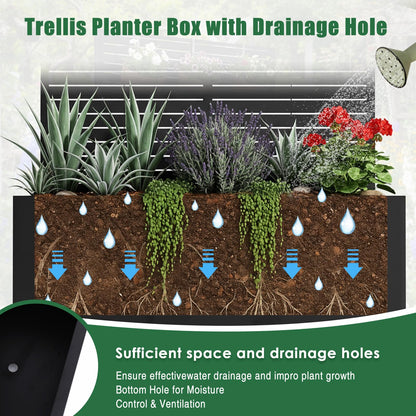 Hubxinly Metal Planter Box with Trellis Standing Planter Box for Climbing Plants/Vines Raised Garden Bed On Wheels 70.87x35.43x15.75 Inch