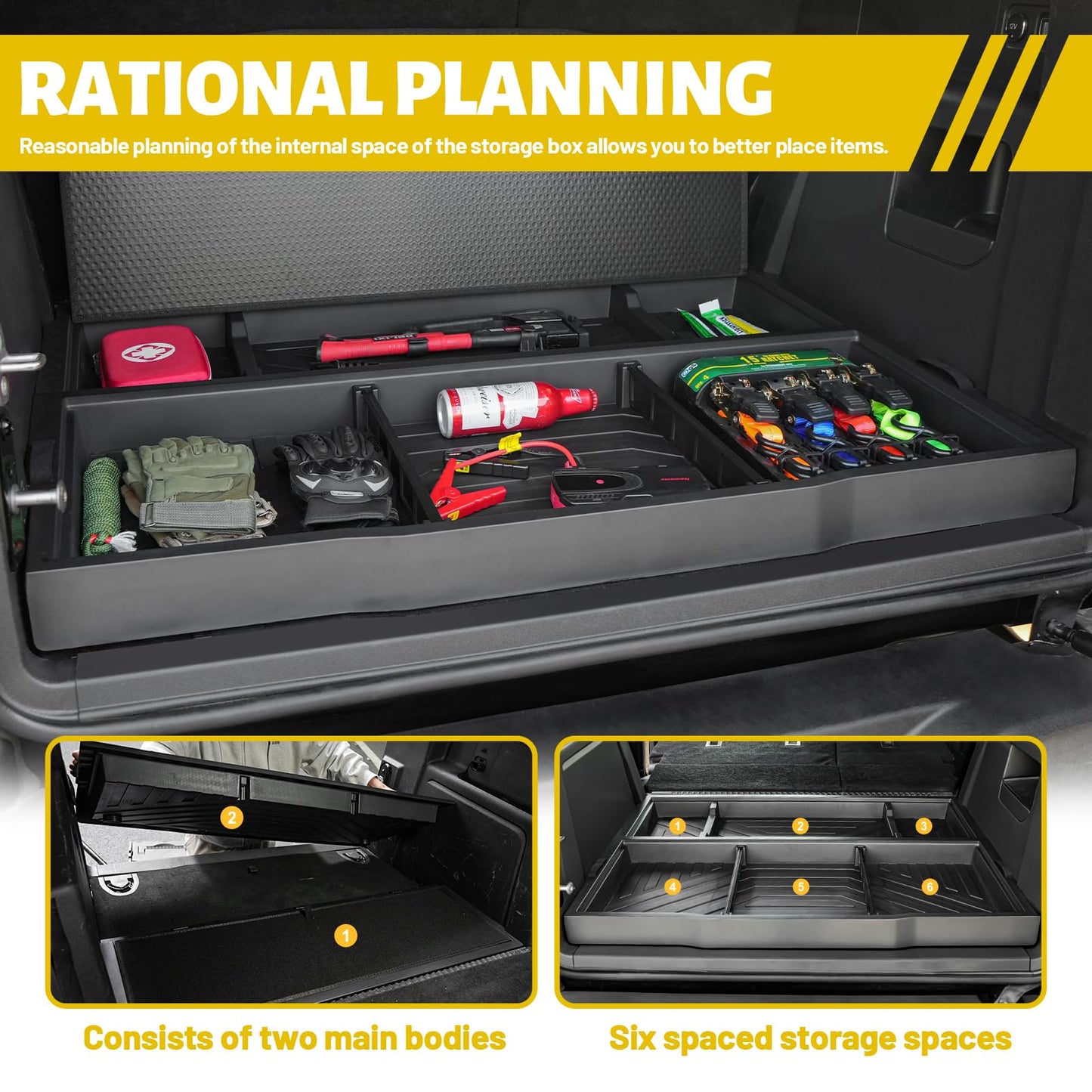 Z8 Trunk Hidden Storage Box for 2021–2025 Ford Bronco 4-Door Cargo Floor Organizer with Removable Divider,Under Cargo Storage Accessory