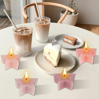 Tea Lights Gradation Pink Star Tea Candles Set of 12 – Tealight Candles with Rose Scent, Long Burning Handmade Tealights for Wedding Meditation Home Decor Gift