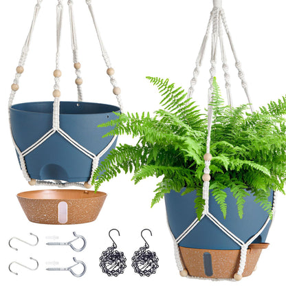 Fielda Hanging Planter Self Watering 10 Inch, 2 Pack Hanging Baskets for Plants, Hanging Flower Pots with Drainage Hole & 2 Kinds of Plant Hangers for Garden Home Decor (Navy Blue, 10 Inch)