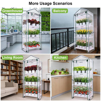 Mini Indoor Greenhouse with Grow Light, 3-Tier Portable Plant Greenhouse Cabinet with Wheels, 36W Full Spectrum LED, Waterproof PVC Tent Cover for Seed Starting, Herbs, Indoor Plants (Clear, 3 Tier)