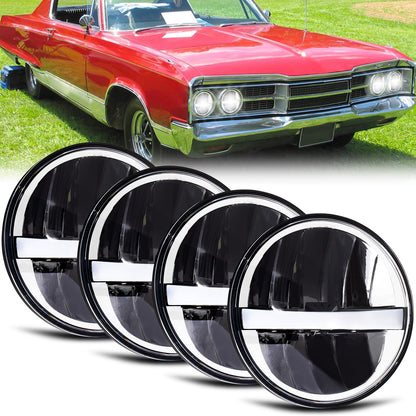 MXSAG 5 3/4'' 5.75" Round white LED Headlights 4pcs H4 HI/LO Beam DRL Compatible for Jeep Wrangler GMC K15/K1500 K25/K2500 K35/K3500 Pickup Suburban Buick Electra