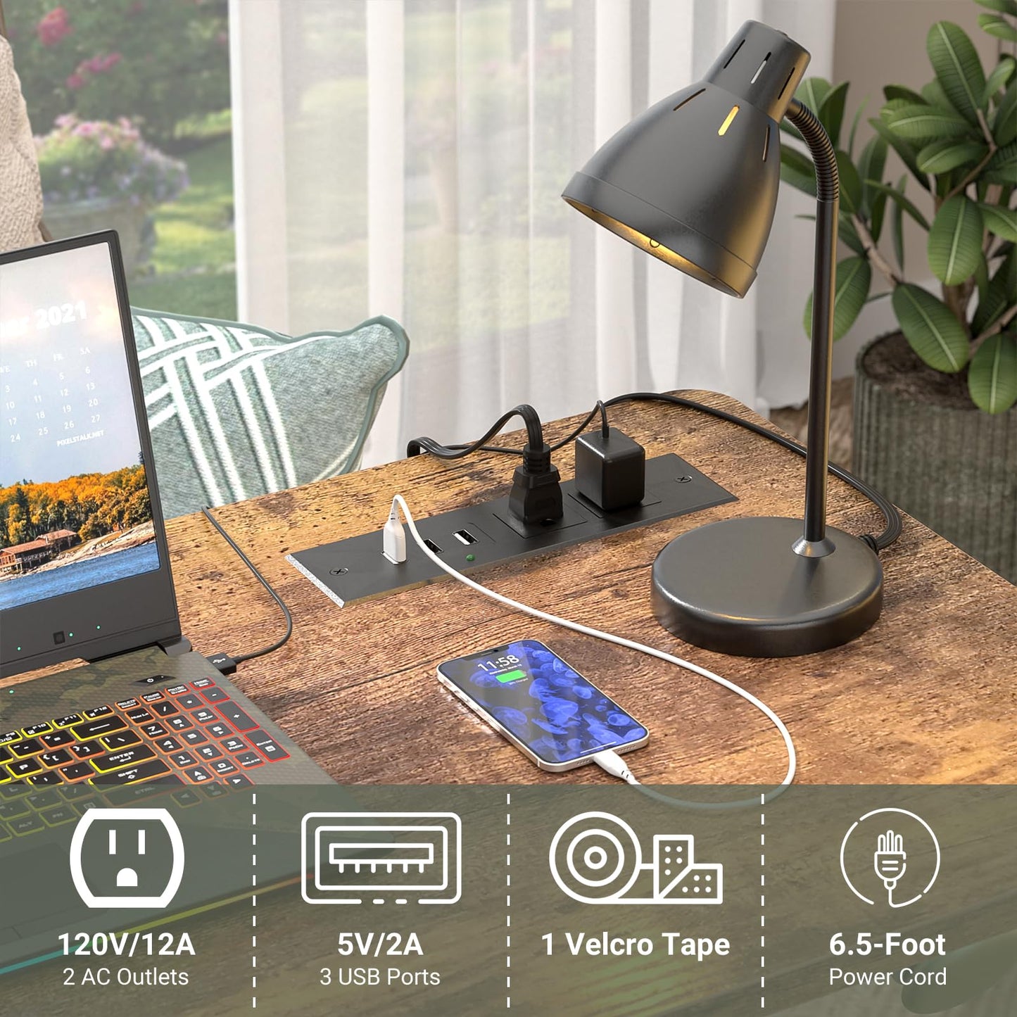 Besiost 32" Height Adjustable Standing Desk with Power Outlets - Manual Rolling Stand Up Desk with Wheels Small Portable Computer Desk Mobile Laptop Table with Storage Shelves for Home Office, Rustic