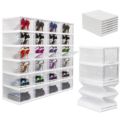 Wondersome Collapsible Shoe Rack Organizer - 24-Compartment Clear Door Storage Containers - Sturdy, Foldable Shoes, Boots, Sneaker Display Cabinet - Stackable Cube Shelf Organization - US-Based Brand