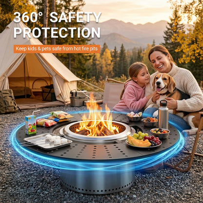 onlyfire Direct Mount Tabletop for Solo Stove Bonfire 19.5 inch Fire Pit, 40 inch Round Heat-Resistant Surround Tray, 4-Piece Modular Patio Snack Table for Drinks & Food, Solo Stove Accessories