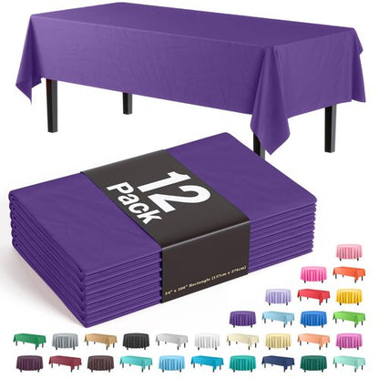 Exquisite 12-Pack Premium Plastic Tablecloth Pack of 12 Premium Plastic Tablecloth 54 Inch x 108 Inch Rectangle Table Cover - Purple