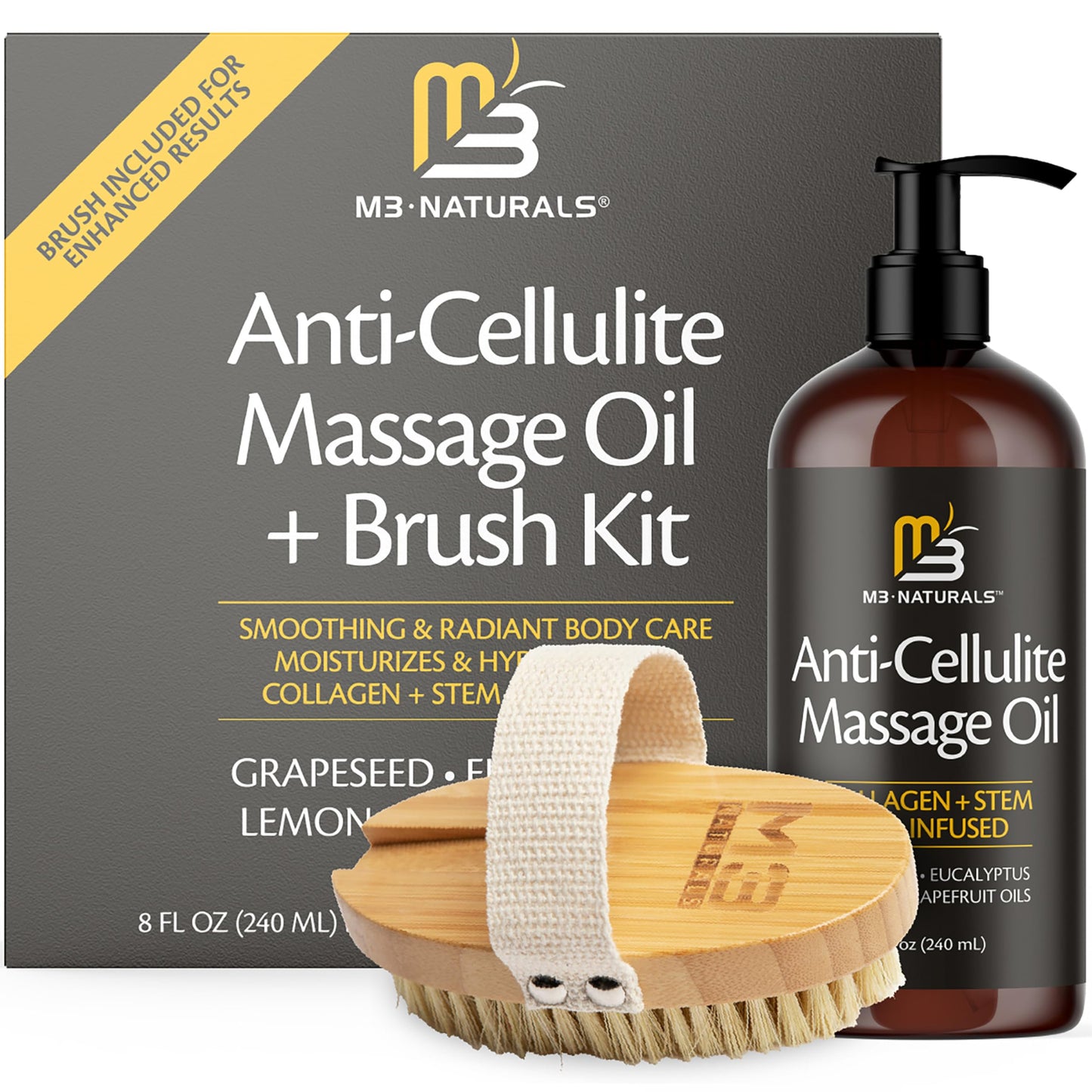 M3 Naturals Firming Body Massage Oil with Collagen & Stem Cell – Helps Smooth The Appearance of Cellulite & Improve Skin Texture – Refreshing Aromatherapy Body Oil for Legs & Full Body – 16 Fl Oz