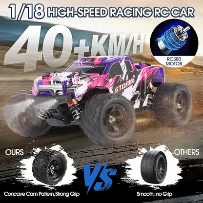 1:18 Scale RC Cars for Adults 40KM/H Fast RC Cars 2.4Ghz Remote Control Car 4X4 Off-Road Waterproof Monster RC Truck Remote Control Truck with 2 Shells and 2 Rechargeable Batteries