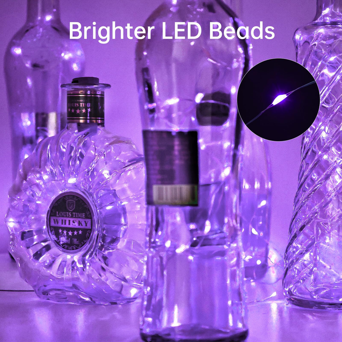 Aluan Wine Bottle Lights 10 Pack, 20 LED Copper Fairy Lights, Waterproof, Purple, Model BL00