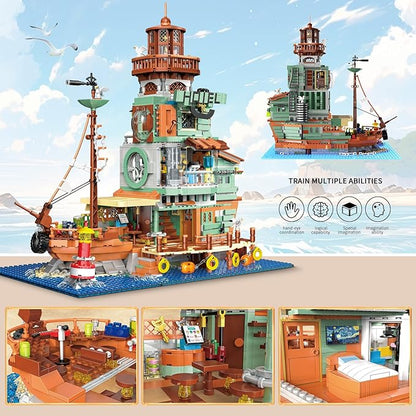 Harbour Hotel Mini Bricks Building Kit Ideas Creative Architecture Building Toys Birthday Gift for Adult Boys Girls -2142 Pieces
