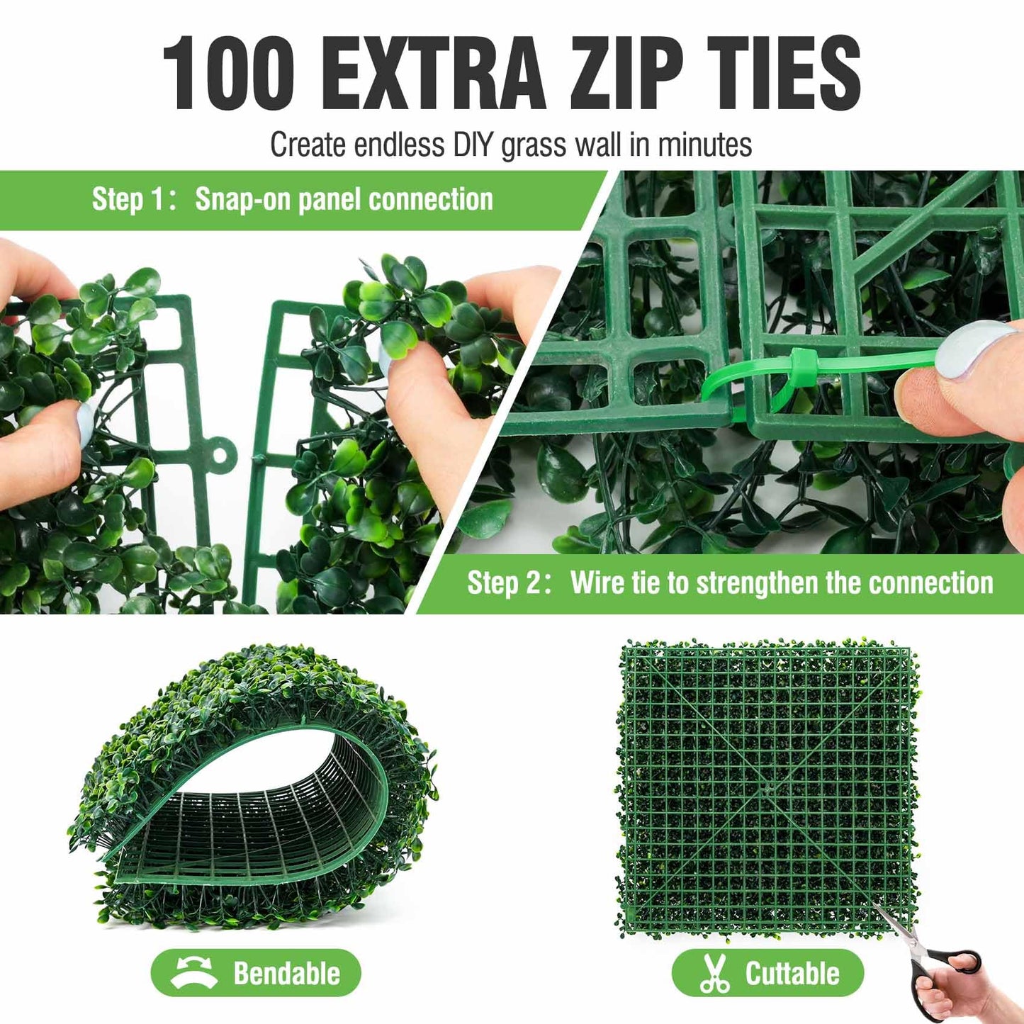 KASZOO 24 Pack 20"x20" Grass Wall Panels - Artificial Boxwood Panels for Greenery Wall Backdrop, Faux Greenery for Indoor Outdoor Decor, Garden Fence, Wedding, Privacy Screen, 66 Sq. Ft. Coverage