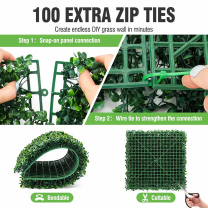 KASZOO 24 Pack 20"x20" Grass Wall Panels - Artificial Boxwood Panels for Greenery Wall Backdrop, Faux Greenery for Indoor Outdoor Decor, Garden Fence, Wedding, Privacy Screen, 66 Sq. Ft. Coverage