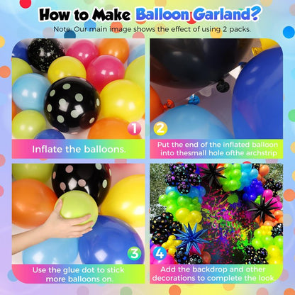 PTGOLUO 185Pcs Neon Balloons Arch Garland Kit with Glow in the Dark Balloons, Neon Balloons Arch Kit for Back to 80s 90s DISCO Birthday Party Decorations, Let's Glow Party, Rock Roll Party Supplies
