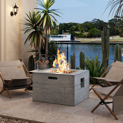 GDFStudio MgO Lightweight Square Propane Fire Pit Table, 40000 BTU Outdoor Propane Fire Pit with Steel Burner, Adjustable Flame Control, Lava Rocks & Rain Cover, Patio Backyard Deck Poolside, Gray