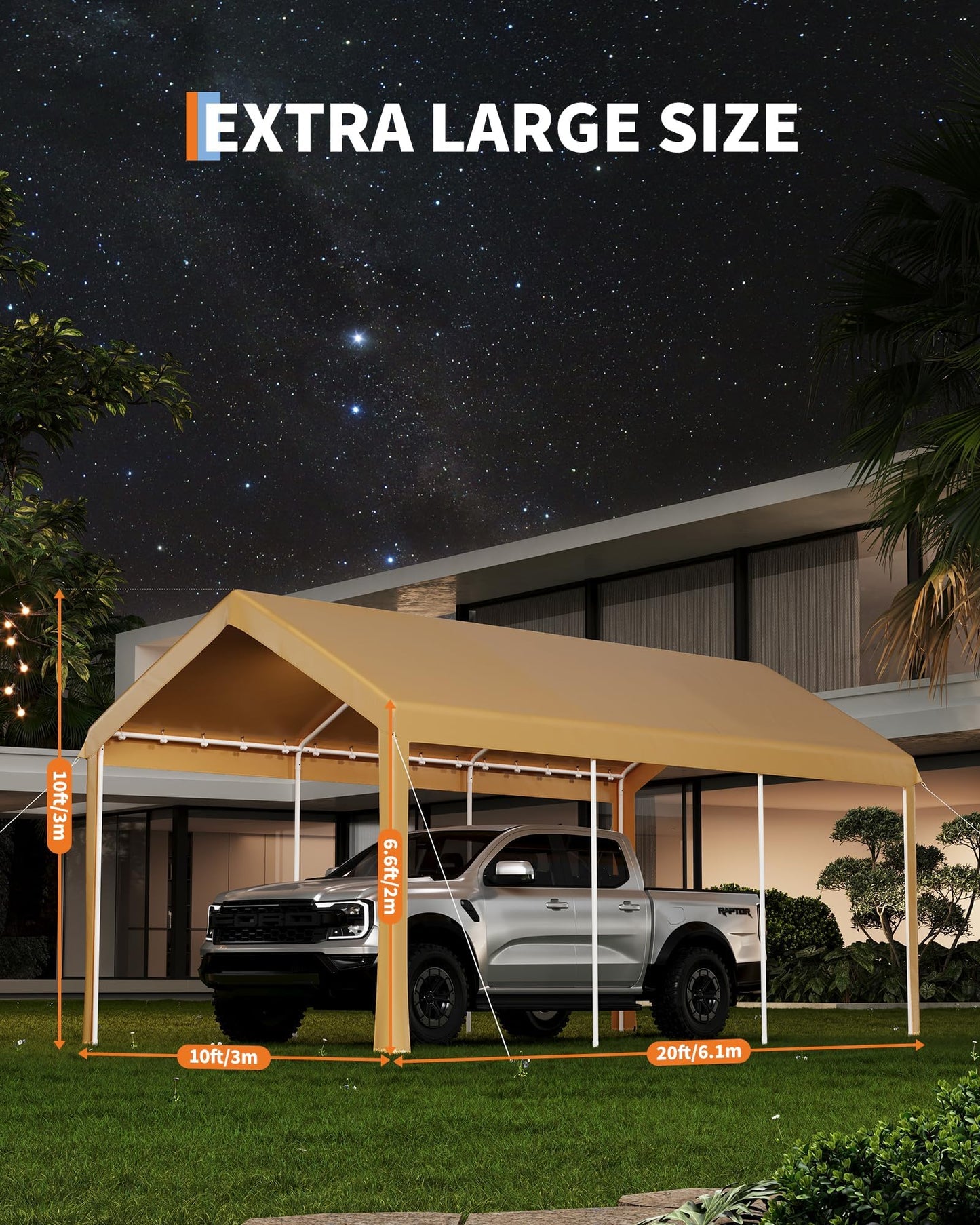 10X20Ft Heavy Duty Carport, Portable Heavy Duty Garage Shelter with Powder Coated Steel Frame, Waterproof UV-Resistant Triple-Layer Tarp, Garage Tent for Cars, Trucks and Boats, Yellow