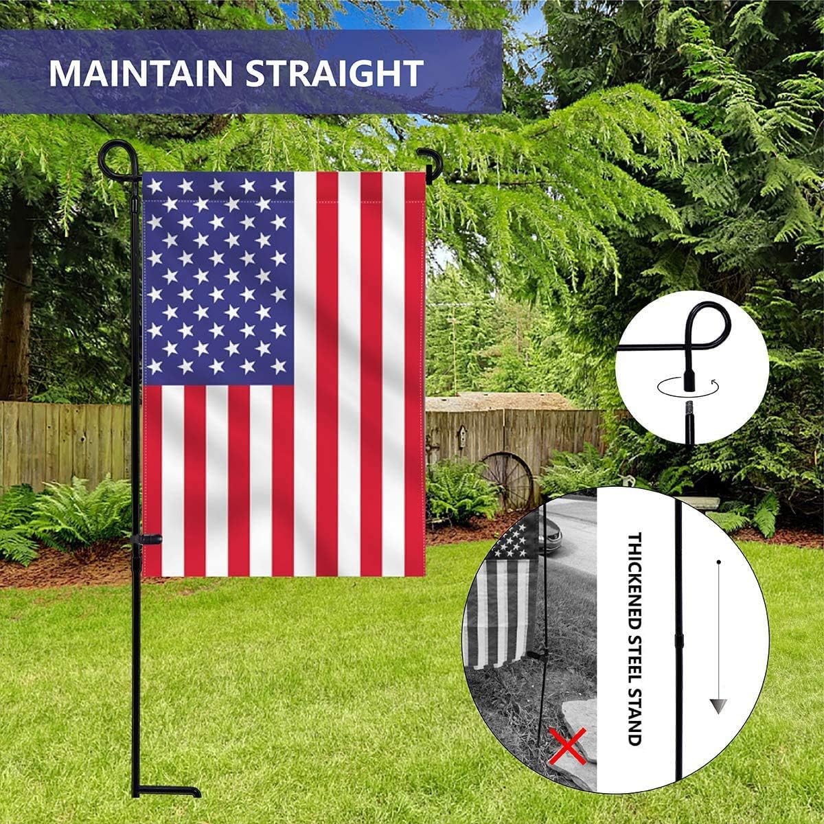 YEAHOME Garden Flag Holder - Premium Weather-Proof Metal Stand with Clip & Stopper | Outdoor Decor
