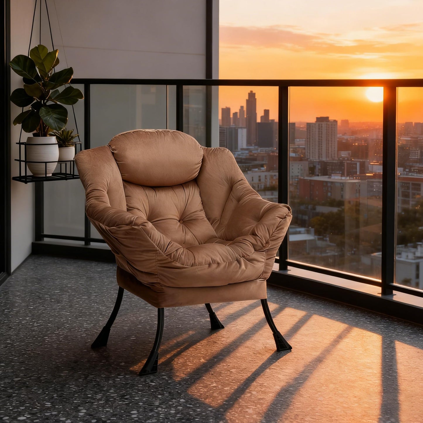 HollyHOME Lazy Chair with Armrest and Side Pocket, Comfy Accent Lounge Chair,Leisure Sofa Armchair for Living Room, Bedroom, Dorm, or Small Spaces, Oversized Reading Sofa Chair,Velvet Taupe Brown