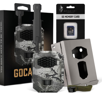 Spartan Camera GoCam2 Cellular Trail Camera Bundle – Security Box & 32GB Full-size SD Card Included,FHD Photo Capture,1080P Video,No-Glow IR Night Vision,Water Resistant (Spartan Areus, Multi-carrier)