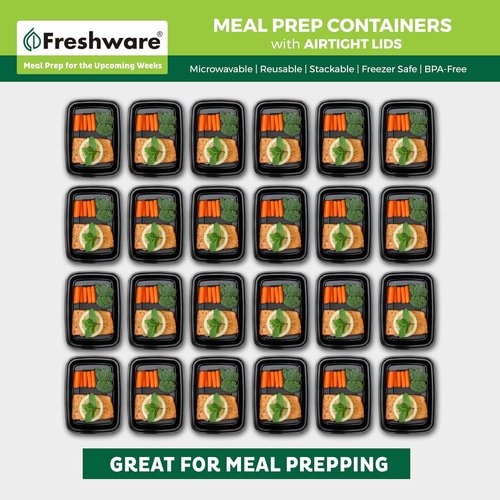 Freshware Meal Prep Containers - 50 Pack BPA-Free Food Storage with Lids | Stackable & Microwave Safe (16 oz)