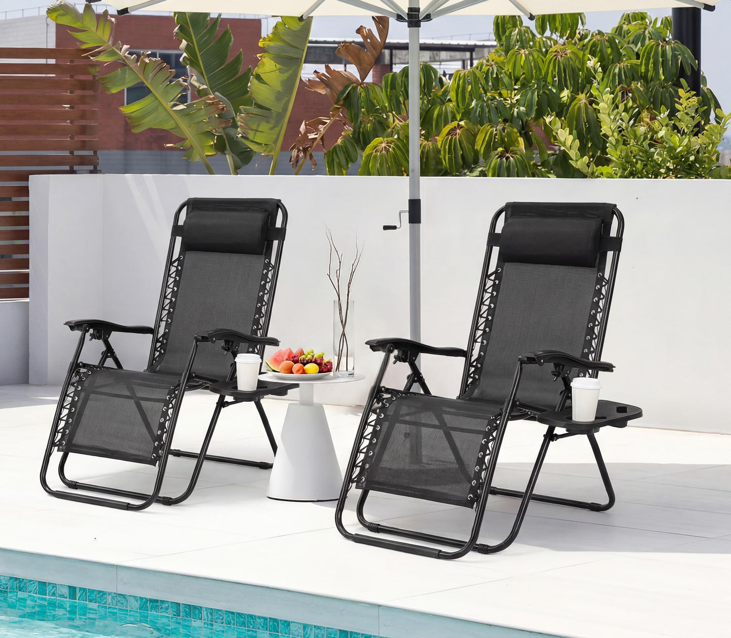 Alpen Zero Gravity Lounge Chair Set of 2, Patio Chair Folding Lounge Chairs for Outside, Portable Camping Chairs with Pillow and Cup Holder, Outdoor Recliner for Beach Outdoor Camping, Black