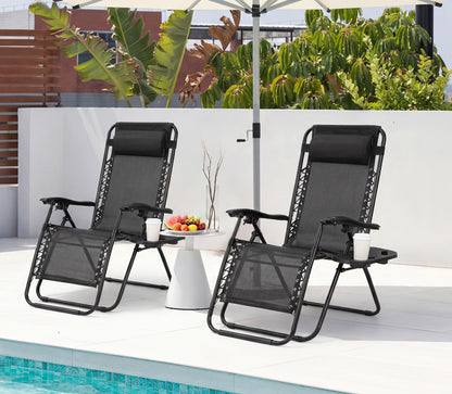 Alpen Zero Gravity Lounge Chair Set of 2, Patio Chair Folding Lounge Chairs for Outside, Portable Camping Chairs with Pillow and Cup Holder, Outdoor Recliner for Beach Outdoor Camping, Black