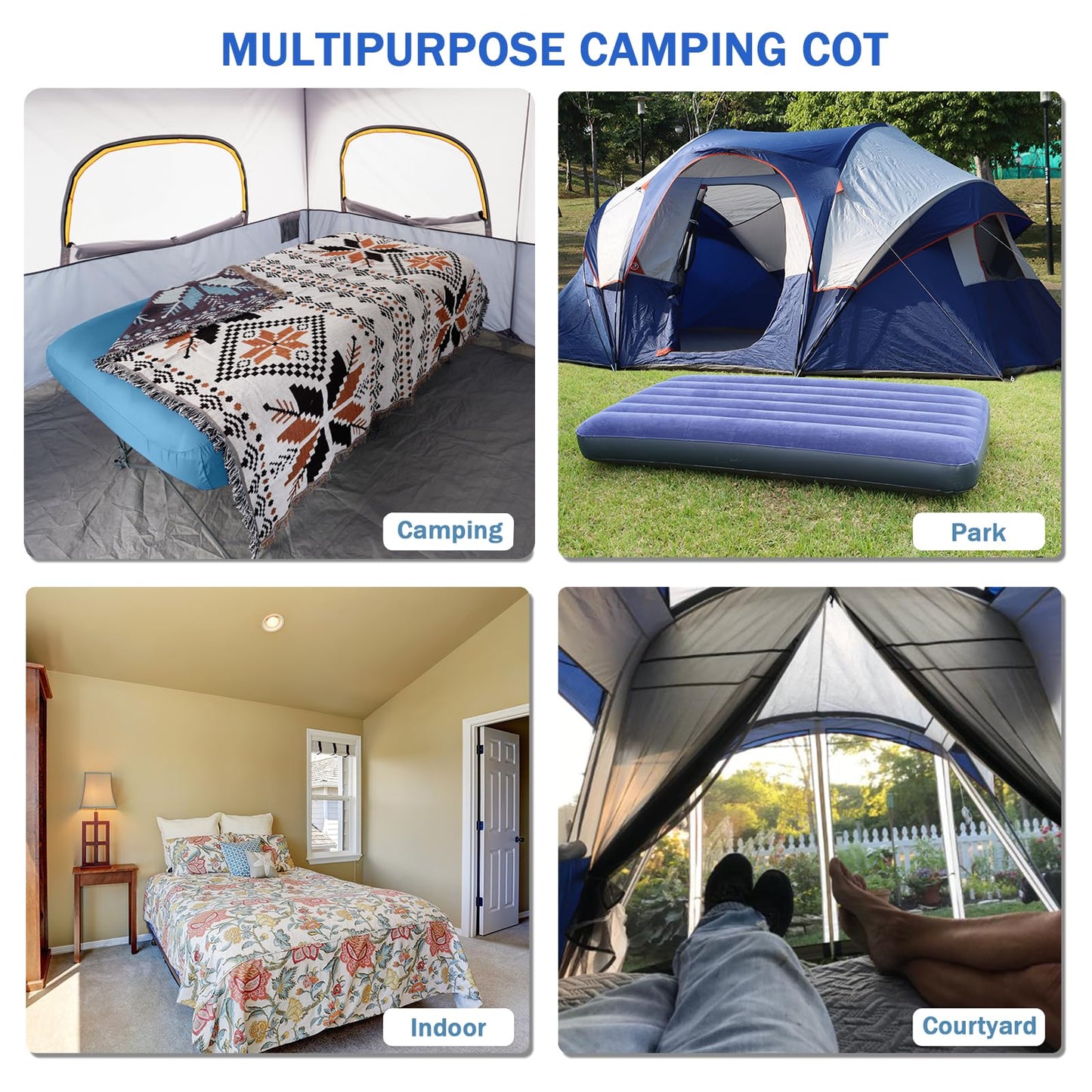 KAMPKEEPER Camping Cot,Camping Cots for Adults,Folding Camping Cot with Inflatable Air Mattress and Carry Bag,for Outdoor Travel Camp Beach Vacation (not Included The Airpump)