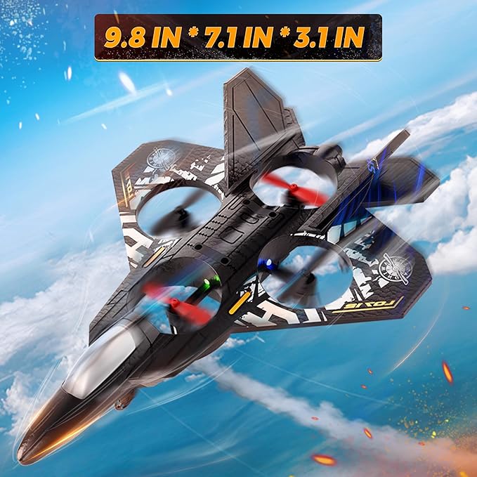 BEZGAR Drones for Kids | 2.4GHZ RC Plane Remote Control Airplane RC Helicopter 360° Flip Fighter Jet Toy with Colorful LED Navigation Light Gray