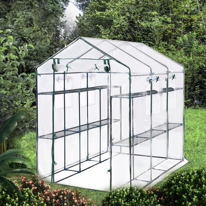 Outdoor Walk-in Greenhouse with 6 Shelves, 85"x56"x77" Heavy Duty Weatherproof Plant House Tent, UV-Resistant Garden Greenhouse with Mesh Windows & Sturdy Iron Frame for Backyard