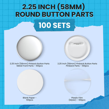Nice2Have 100 Sets of Pinback Button Parts 2.25 inch (58mm) - Button Maker Supplies for Button Maker Machine