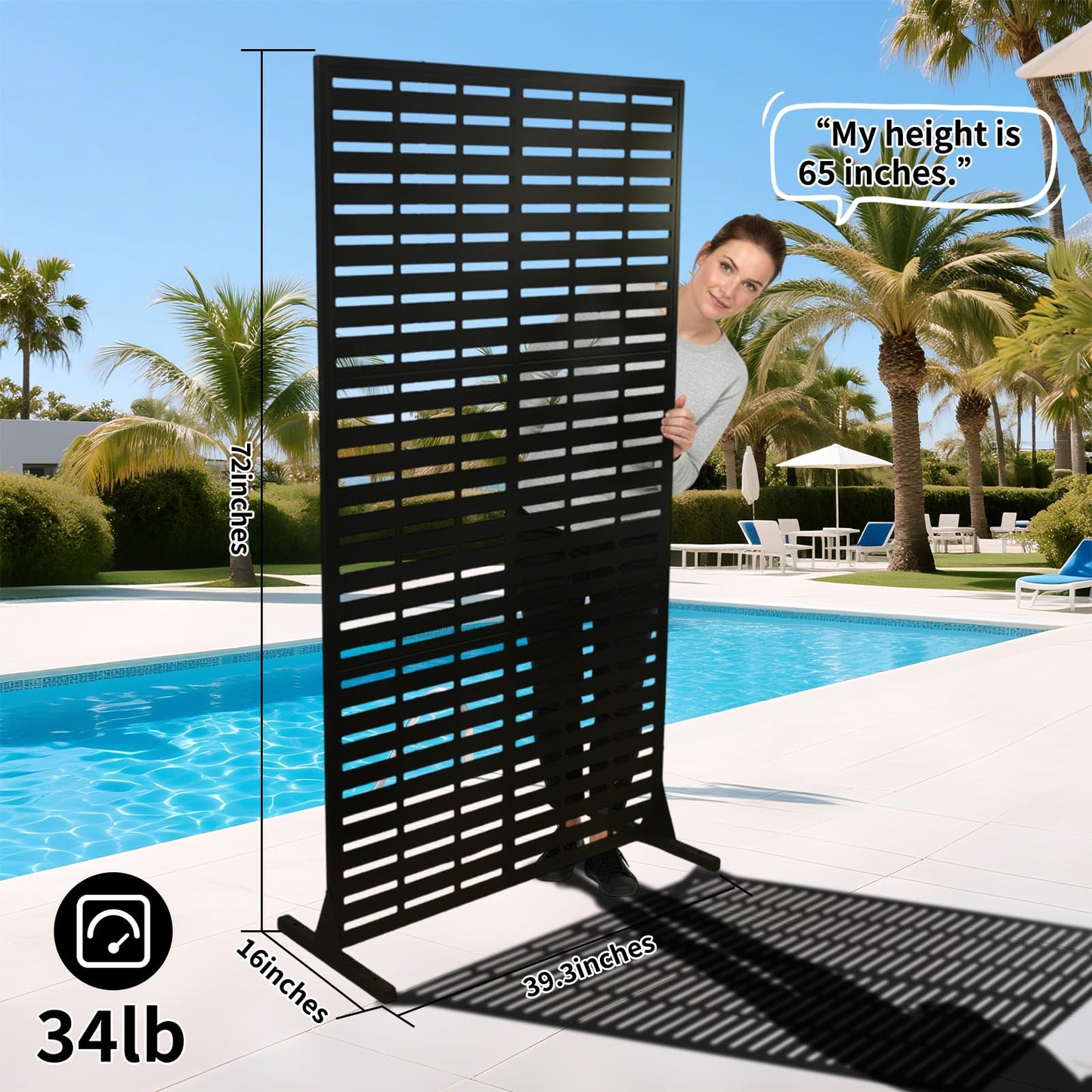 Metal Privacy Screen, 72" Outdoor Privacy Screen, Privacy Fence Panels with Stand, Provide Deck Privacy Protection, Privacy Fence for Garden, Pool, Patio, Balcony, Backyard Landscape