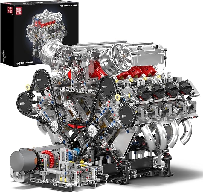 Mould King 10219 V8 Engine Model Kit - Build Your Own Supercar Model Engine STEM Engineering Building Blocks Sets with Motor 8-Cylinder Engine Building Kits for Teens Adults(2718 Pieces)