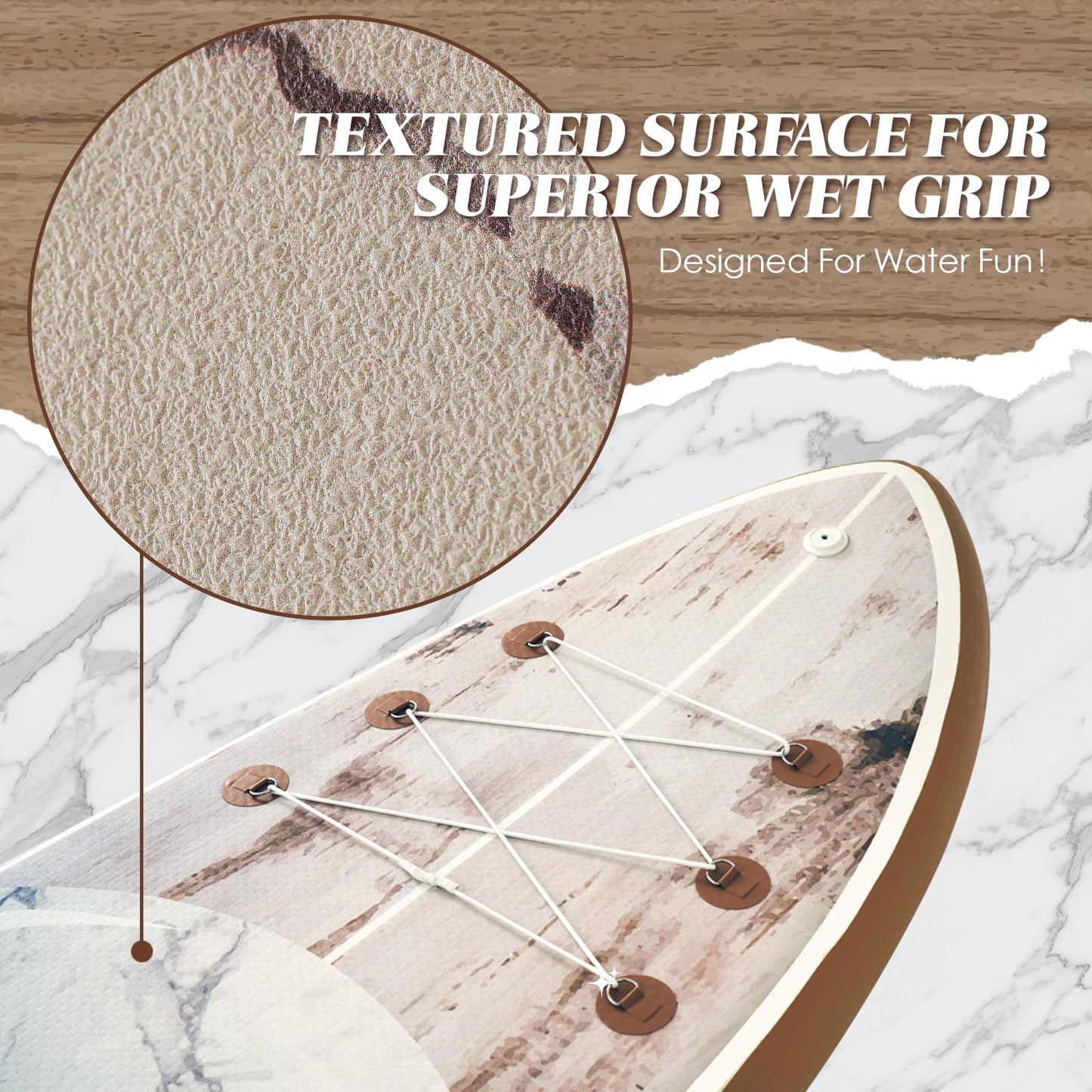 Inflatable Paddle Board, 10'6" x 32" Sup Board with High-Density Brushed Anti-Slip Deck, Double Scratch & Wear Resistance Full-Print Woodgrain Design, All-Around Stand Up Paddle Board