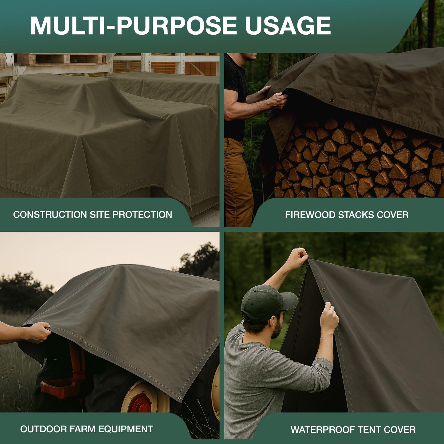 CCS Waterproof Canvas Tarp Cover – Heavy Duty Duck Cloth, Waxed Canvas Tarpaulin with Rustproof Brass Grommets for Camping, Construction, Equipment & Outdoor Use (Olive Drab, 12x14 Ft)