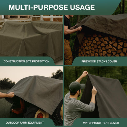CCS Waterproof Canvas Tarp Cover – Heavy Duty Duck Cloth, Waxed Canvas Tarpaulin with Rustproof Brass Grommets for Camping, Construction, Equipment & Outdoor Use (Olive Drab, 12x14 Ft)
