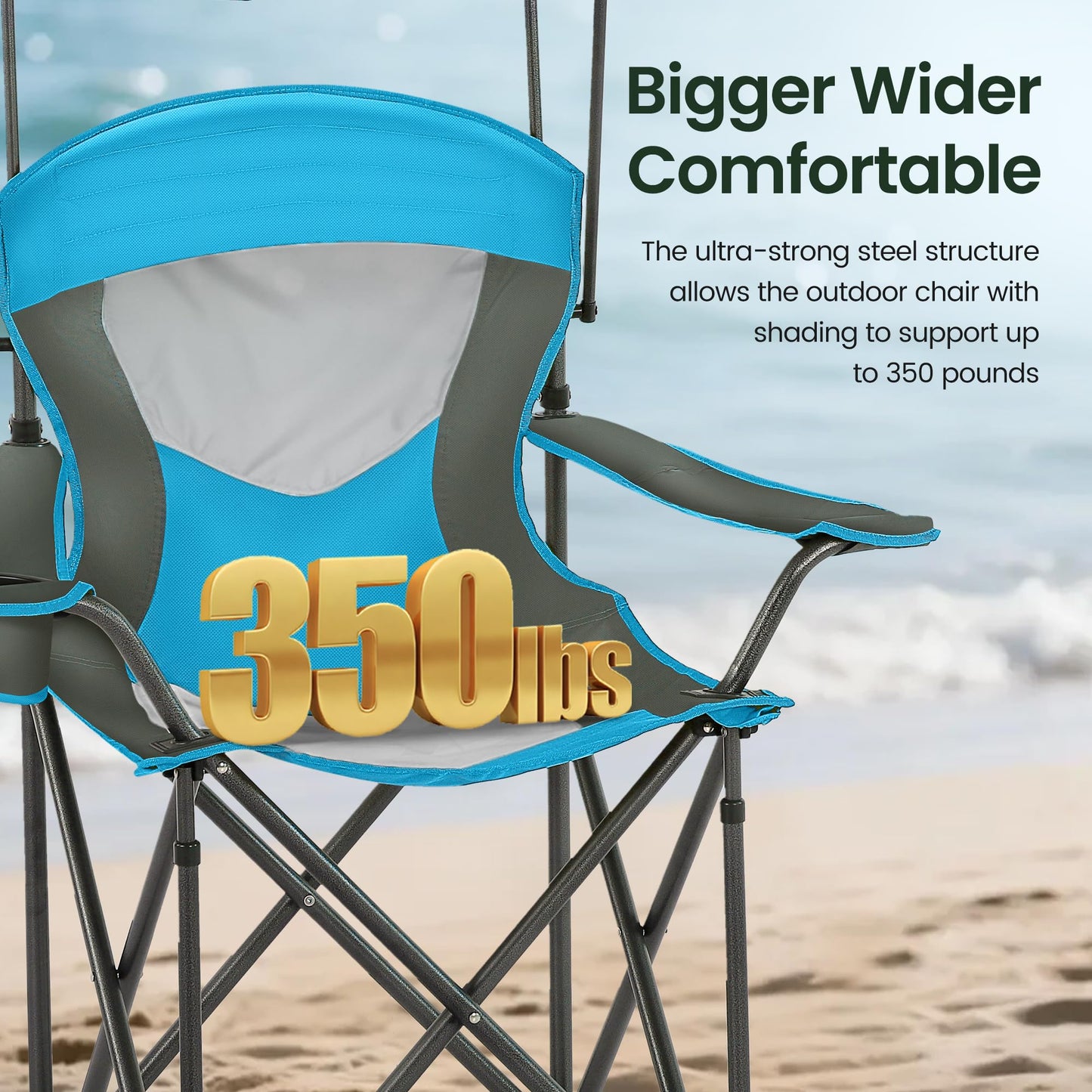 HIGH POINT SPORTS Heavy Duty Canopy Lounge Chair Sunshade Hiking Travel Chair, Foldable Canopy Shade Chair for Outdoor, Camping, Patio, Support 350 LBS, 2 Pack, Enamel Blue