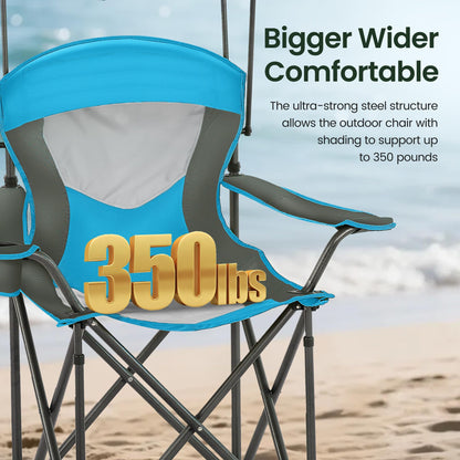 HIGH POINT SPORTS Heavy Duty Canopy Lounge Chair Sunshade Hiking Travel Chair, Foldable Canopy Shade Chair for Outdoor, Camping, Patio, Support 350 LBS, 2 Pack, Enamel Blue