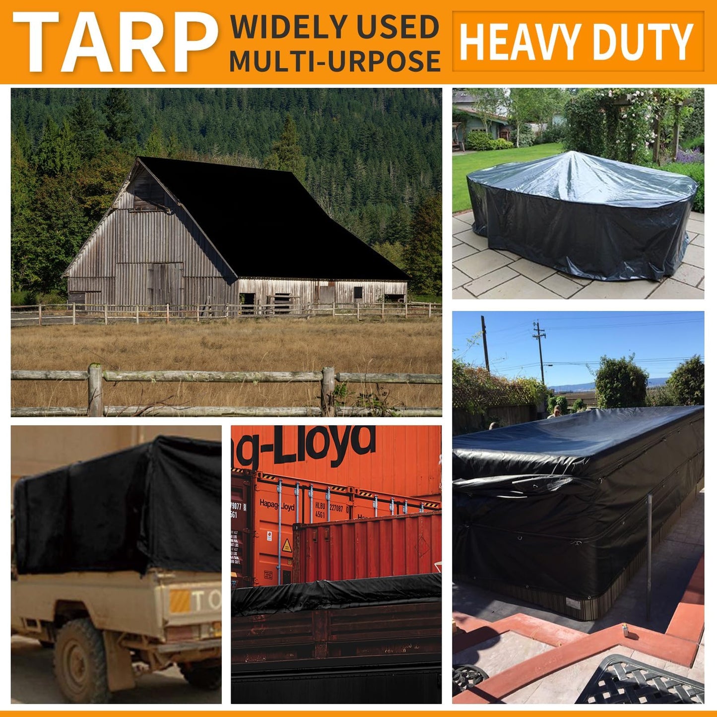 Tarps Heavy Duty Waterproof 24x36ft,TEZONG Black Tarp 12Mil Plastic Tarpaulin Outdoor Tarp Cover for Emergency Rain,Patio Furniture,Wood,Roof,Camping,Car,Pool
