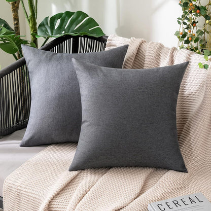 MIULEE Decorative Outdoor Throw Pillow Covers - Waterproof Faux Linen Cushion Cases | 26x26 Inch Dark Grey (Pack of 2)