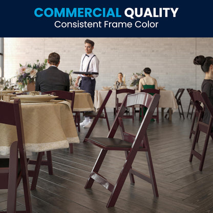 Flash Furniture Hercules Series Folding Chairs for Weddings and Formal Events, Stackable Commercial Event Seats with 1,000-lb. Static Weight Capacity, Set of 4, Red Mahogany