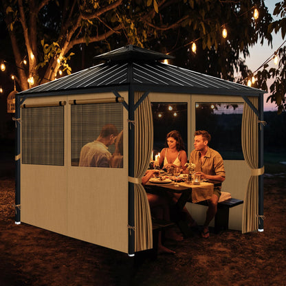 Gazebo Privacy Curtain 10'x10', Replacement Curtains with Mosquito Net Windows, 4-Panels Side Wall, Zippers, Waterproof Outdoor Curtains for Patio, Canopy, Garden and Backyard, Khaki (Curtain Only)