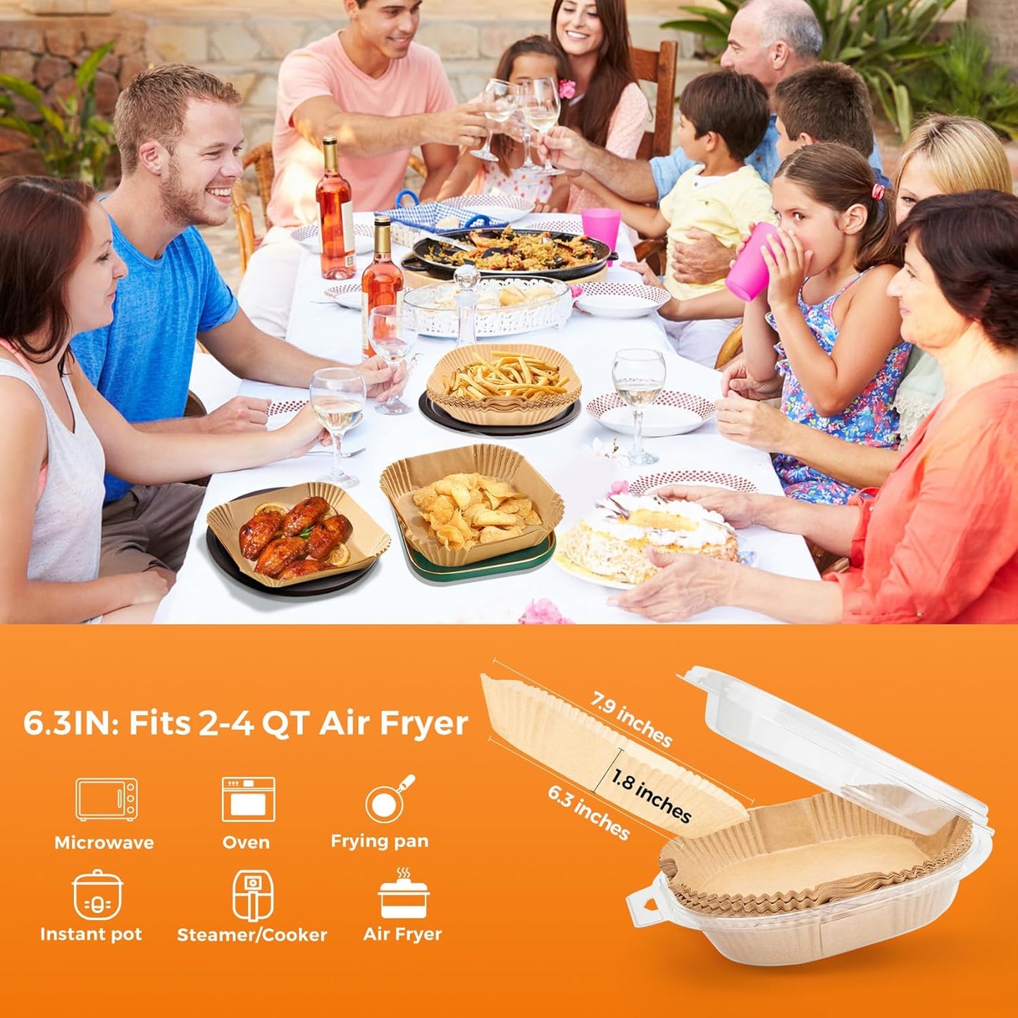 Air Fryer Paper Liners - 200 Disposable Non-Stick Parchment Liners | 6.3" Square for 2-4 Qt Air Fryers