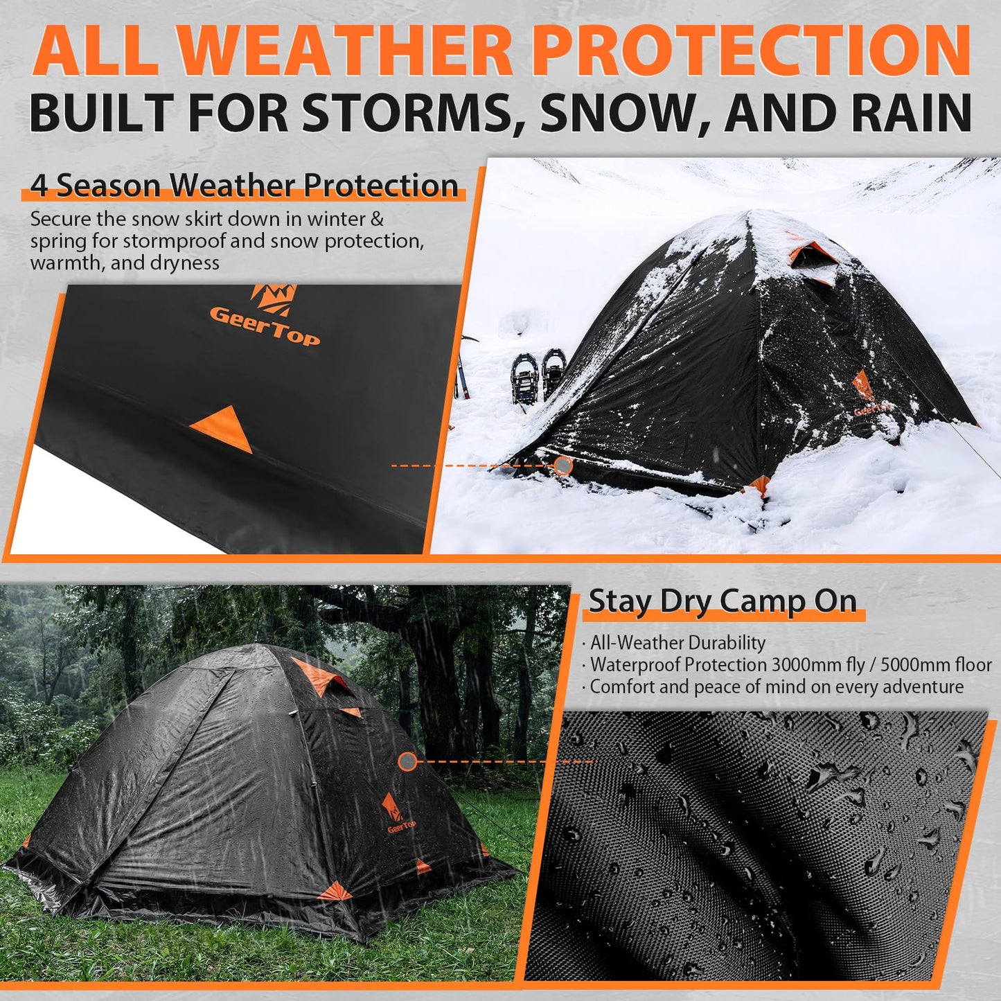 GEERTOP 2 Person 4 Season Blackout Camping Tent - Sleep in Darkroom, Waterproof Rainfly, Snow Skirt, Lightweight Aluminum Pole, Easy Setup for Hiking, Mountaineering, Family Camp